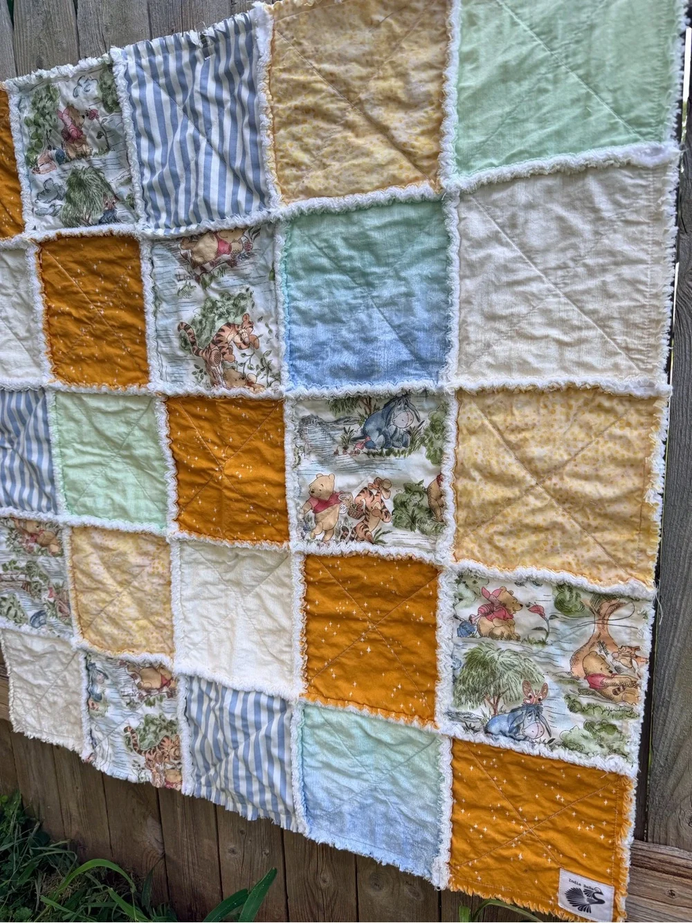 Handmade Bear Rag Quilt: Winnie the Pooh Honey Pot Bear Tiger Baby Blanket